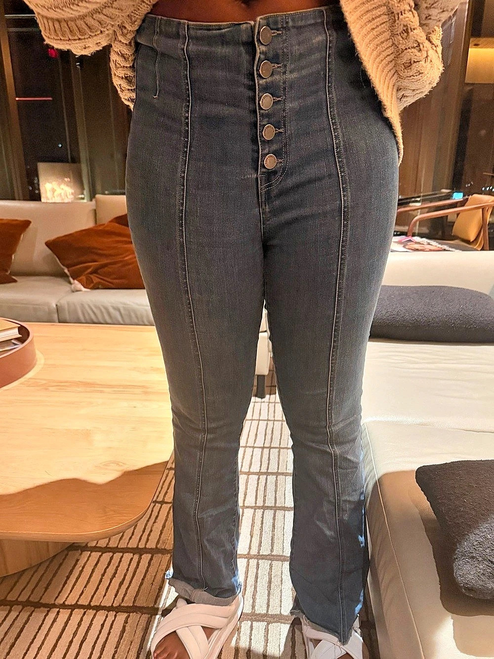 Fit and Flare Medium Wash Blue Jeans (5 button fly)